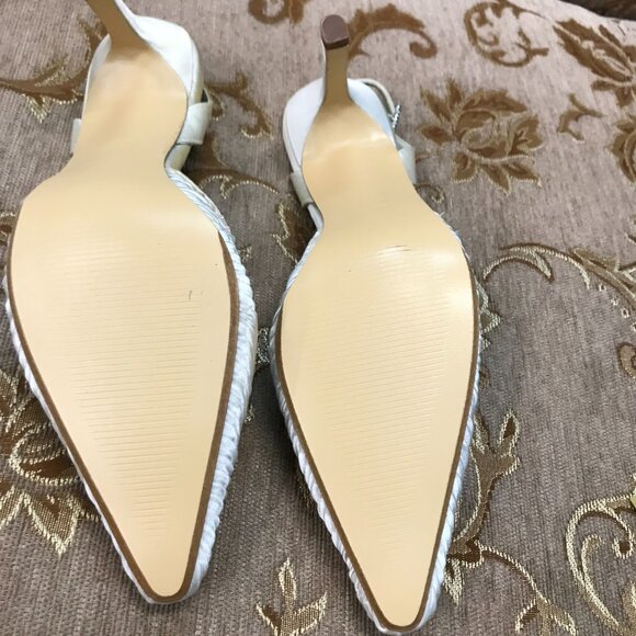 Dye-Able Ivory Satin Bling Beaded Slingback D'Orsay, Formal Pump Dress Wedding - Picture 15 of 16